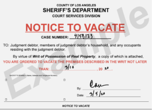 Sheriff's Notice to Vacate sample form