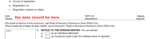 Eviction summons form showing missing date